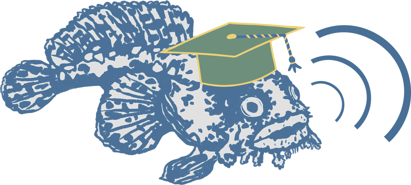 The FishSounds logo wearing a graduation cap