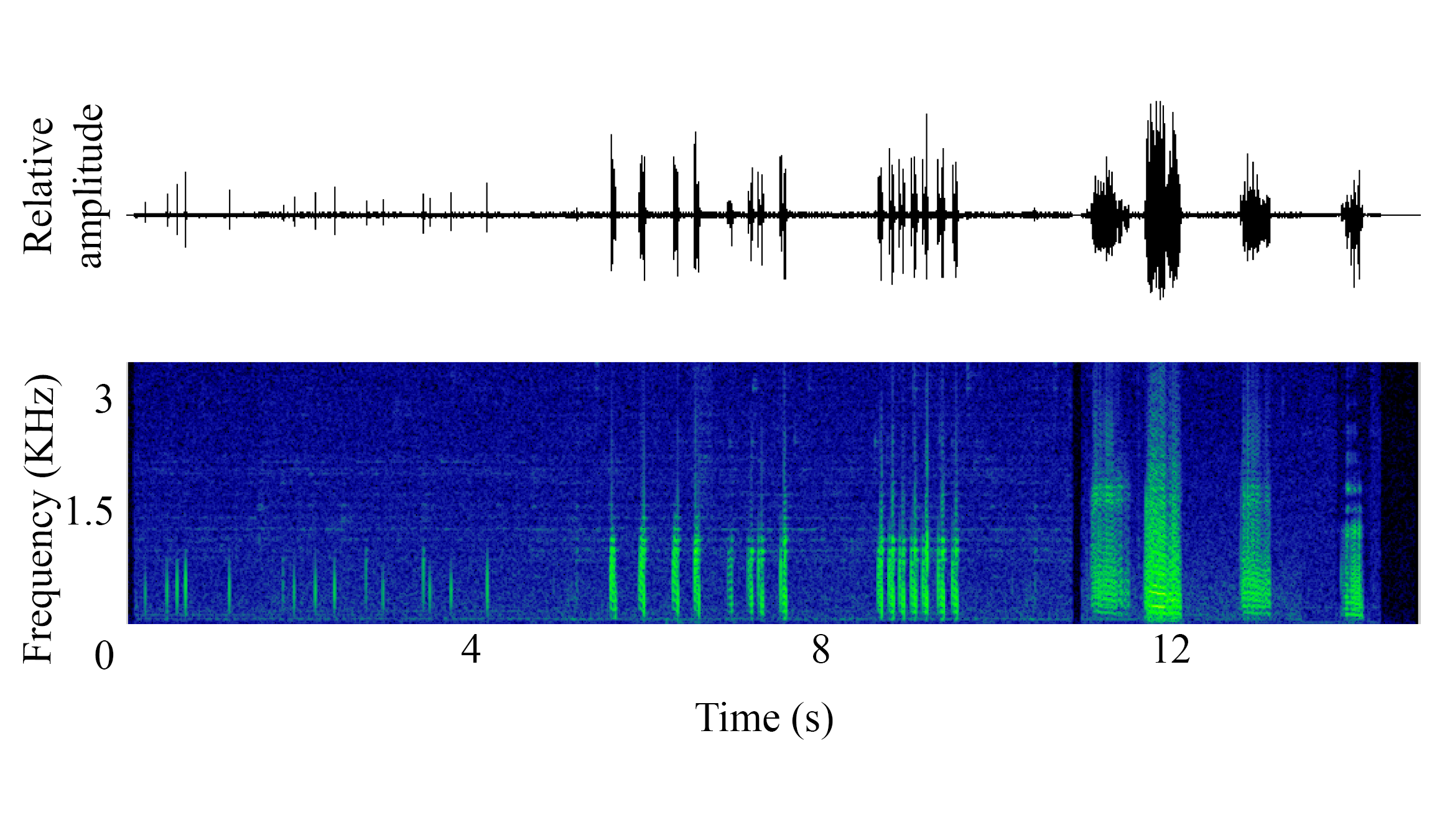 spectrogram of <i>Eutrigla gurnardus</i> (Grey gurnard) making the sound Growl; Grunt; Knock